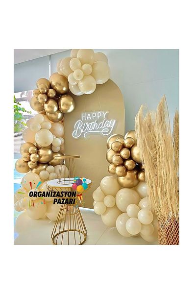 Organizasyon Pazarı 60 Pieces Chrome Gold-Retro White Balloon Chain Set