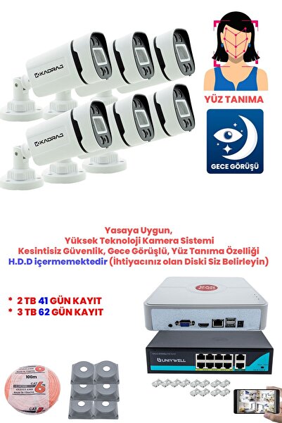 Kadraj 6  Kameralı Güvenlik IP Kamera Seti - 4MP Dış Mekan Kamera, H.265+, Po...