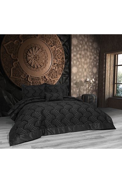 Bonne Maison Eva Black 4 Piece Embroidered Bedspread Set