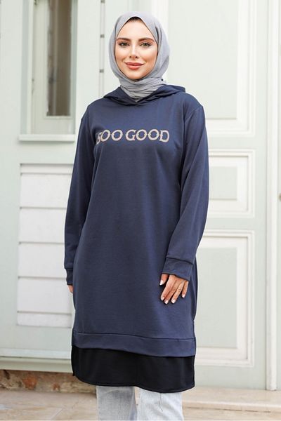 Bestenur Anthracite Hooded Tunic 1284 - Καλή εκτύπωση