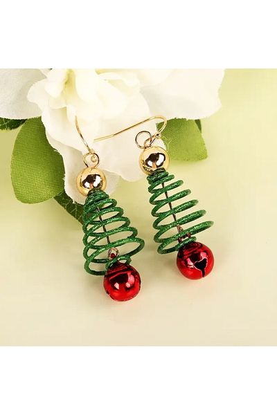 Takıtolia Special Design Pine Tree Figured Green Red Gift Earrings