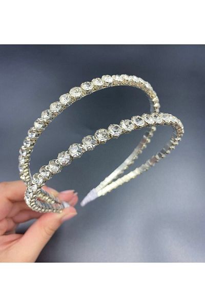 Hayalperest boncuk Women's Silver Crystal Stone Double Row Crown
