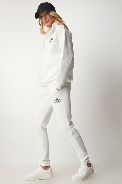 Lovelyİstanbul Knitted Tracksuit Set - Zip Collar, Raster White Lcr0015