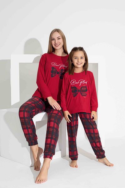 İYİBU Mother-Daughter Combination Red Thermal Pajamas Set