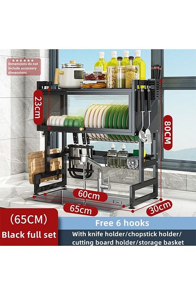 Taimi 3-Tier Over the Sink Dish Drying Rack 65 cm with Cover Black