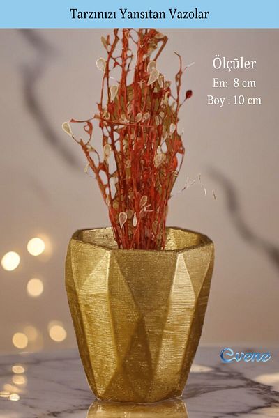 Evene Gold Colored Small Vase - Table Top and Home Decoration 41