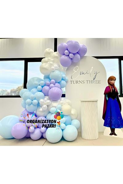 Organizasyon Pazarı Set of 100 Blue-Lilac-Metallic White Balloon Chains