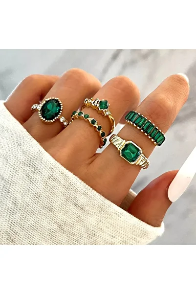 Girift Vintage Carved Crystal Stone Ring Set