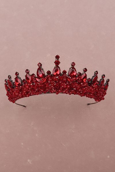 Hayalperest boncuk Elegant Bridal Wedding - Burgundy Henna Crown with Stylish Crystal Stones