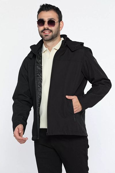 MİSHAR İTALİA Μαύρο ανδρικό παλτό Softshell με κουκούλα