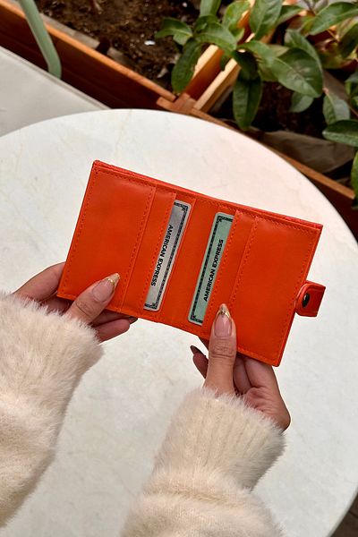 klovi Orange Card Holder Detail Faux Leather Wallet