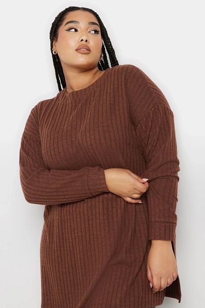 Stil Diva Plus Size Crew Neck Long Sleeve Ribbed Slit Sweater 322189