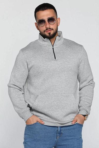 MİSHAR İTALİA Gray Half Zip Three Thread Raster Men's Sweatshirt