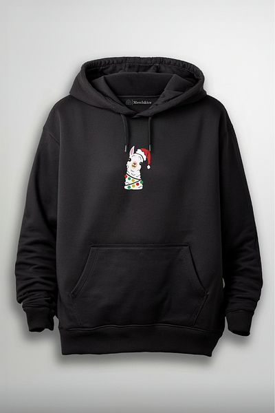 SM Satranç Medya Christmas Lama Illuminated Christmas Printed Unisex Hoodie
