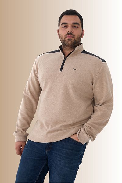 Maccali Men's Half Zip Plus Size Plain Oversized Cream Sweatshirt