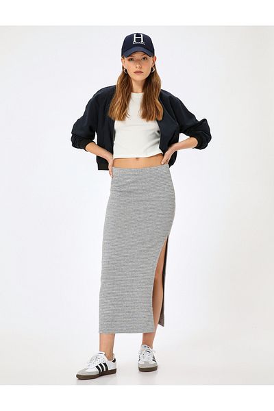 Koton High Waist Midi Knitwear Skirt - Slit Detail