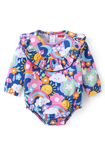 Babyhug 100% Cotton Knit Full Sleeves Onesie with Clouds & Sun Print - Multicolour