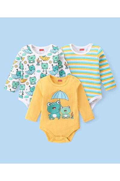 Babyhug طقم من 3 قطع من ملابس النوم ذات الأكمام الطويلة المطبوعة بضفادع من ال...