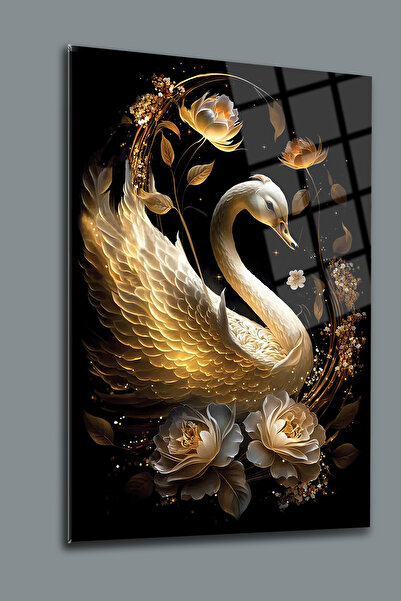 glassartdesign Tablou din sticlă de lebădă albă