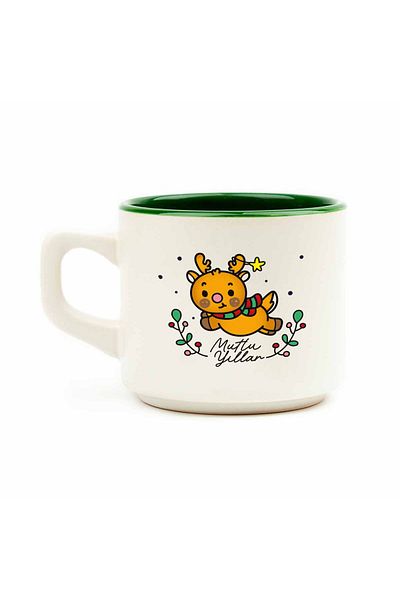 PALTO TASARIM Deer Designed White Venus Mug No:5- Christmas Themed Mug