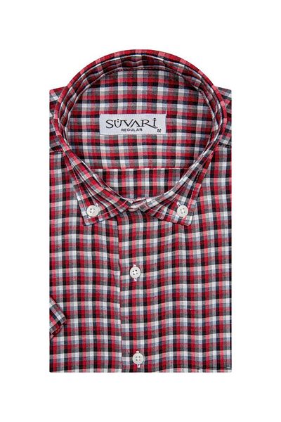 SÜVARİ Süvari Loose-Fit Patterned Short Sleeve Red Men's Shirt