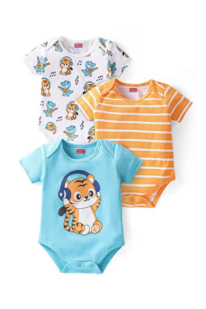 Babyhug طقم ملابس نوم بأكمام نصفية من القطن بنسبة 100% بطبعة النمر، مكون من 3...