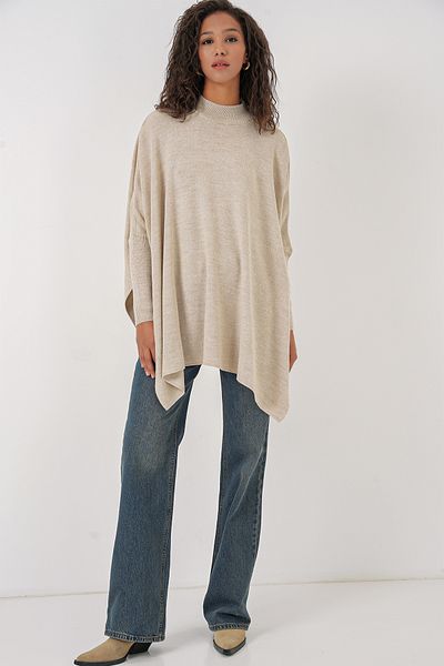 Bigdart 15783 Poncho-Pullover mit Schlitz – Beige