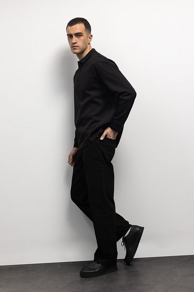 GIESTO Basic μακρυμάνικο μπλουζάκι Polo Neck - Μαύρο