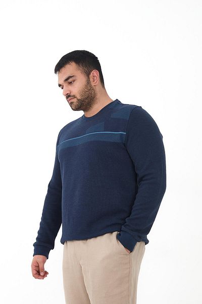 Maccali Men's Plus Size Striped Long Oversized Blue Sweatshirt