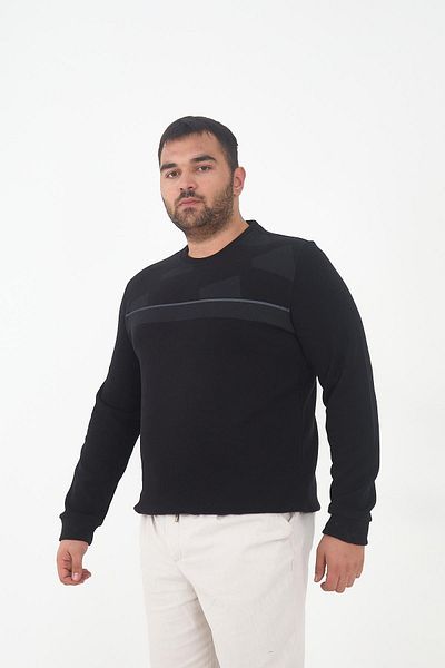 Maccali Men's Plus Size Striped Long Oversized Black Sweatshirt