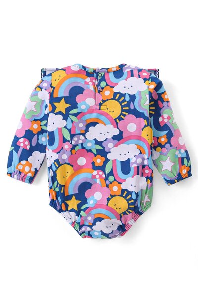 Babyhug 100% Cotton Knit Full Sleeves Onesie with Clouds & Sun Print - Multicolour