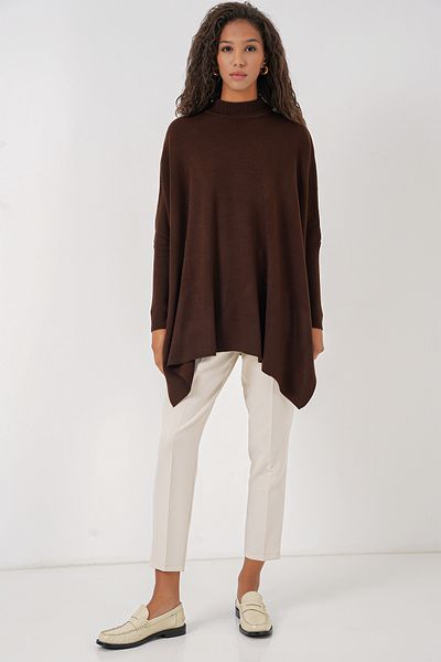 Bigdart 15783 Poncho-Pullover mit Schlitz – Braun