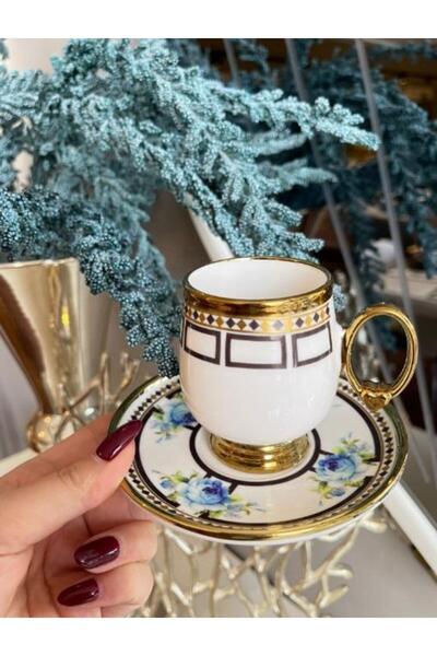 ROY KING Royking Fleur 6lı Kahve Fincan Takımı MAVİ BKY 004