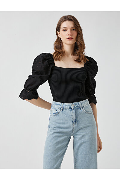 Koton Bluză cu nervuri cu mâneci baloane festone