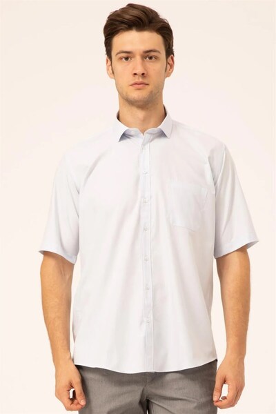 SÜVARİ Süvari Loose-Fit Plain Blue Pocketed Short Sleeve Shirt