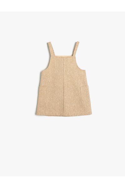 Koton Square Collar Embroidered Gilet Dress - Pocket Detail