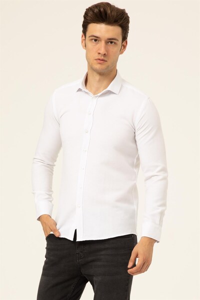 SÜVARİ Süvari Squared Cuff Slimfit Dobby Business White Shirt