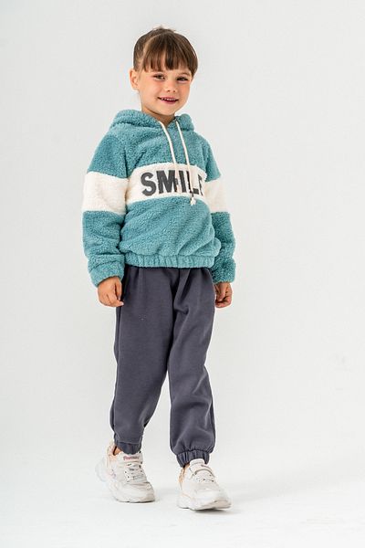 Eray Kids Hanorac din fleece pentru fetiță cu glugă cu scris Smıle - Set pantaloni de trening