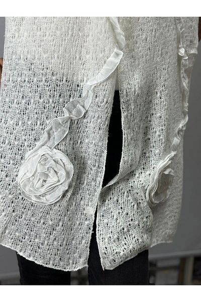 Gönülden Tasarım TRICOAT FLORAL IN relief EșARFĂ FEMEI ŞAL 180X25 CM Alb