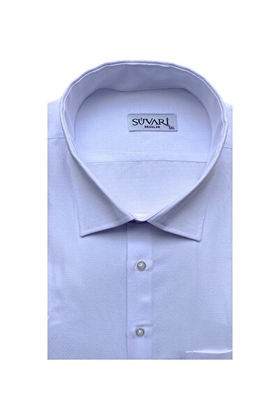 SÜVARİ Süvari Battal Beden Armürlü Beyaz Erkek Gömlek