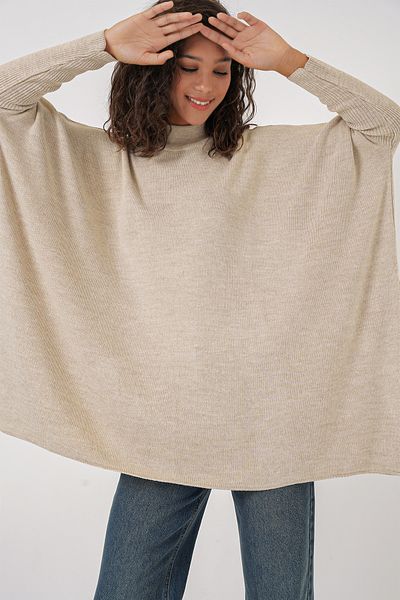 Bigdart 15783 Poncho-Pullover mit Schlitz – Beige