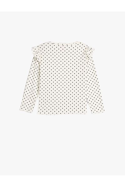 Koton Polka Dot T-Shirt Long Sleeve Ruffle Detailed Crew Neck Cotton