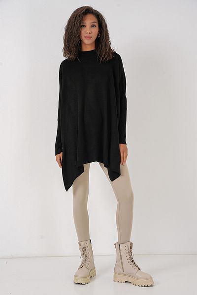 Bigdart 15783 Poncho-Pullover mit Schlitz – Schwarz