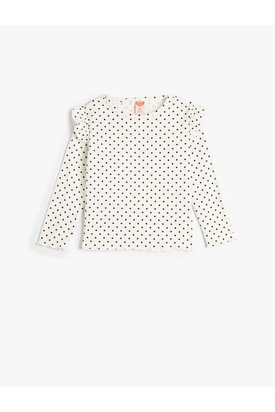 Koton Polka Dot T-Shirt Long Sleeve Ruffle Detailed Crew Neck Cotton