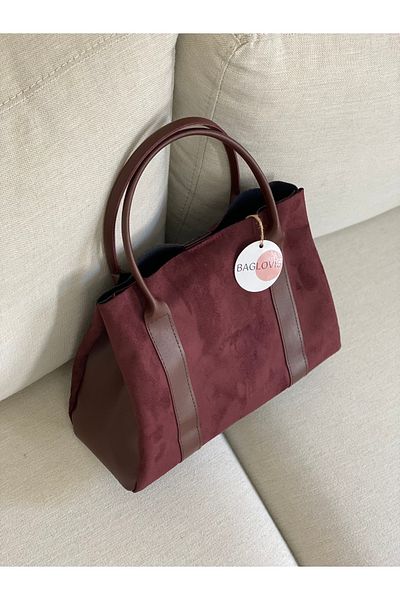 BAGLOVİS حقيبة كتف نسائية من الجلد السويدي باللون الأحمر الداكن مع تفاصيل سياج جانبي من CENNO