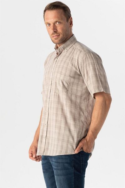 SÜVARİ Süvari Loose Fit Full Cotton Beige Short Sleeve Men's Shirt