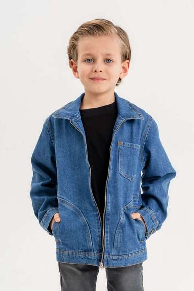DAZZLEDKİDS Double Pocket Zipper Chest Pocket Denim Jacket Boy
