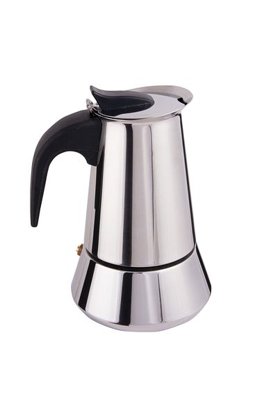 Biggcoffee Espressor Moka din oțel inoxidabil, cu aragaz, argintiu, 7 fl oz, 4 căni de espresso