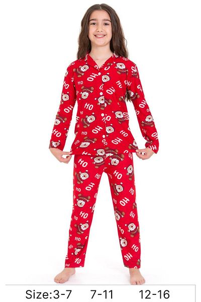 ARBİ kids Girl's Christmas New Year's Ho Ho Santa Claus Concept Button Pajamas Set