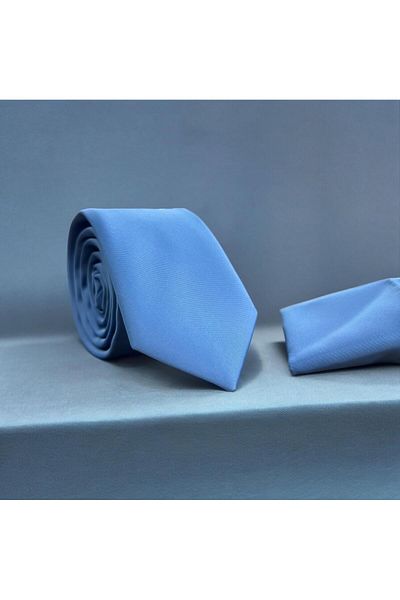 Baymen Turquoise Satin Thin Tie with Handkerchief